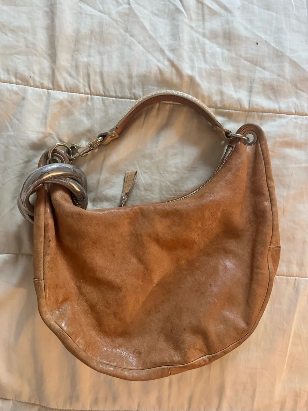 Jimmy Choo Tan Leather Shoulder Hobo with Silver Accent